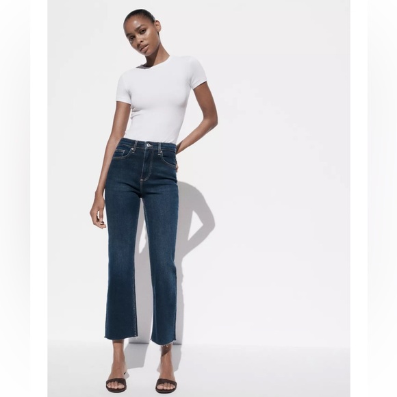Denim - Zara Flared Cropped High Waist TRF Jeans - New